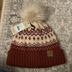 Ariat Red and Cream Knit Pom-Pom Beanie